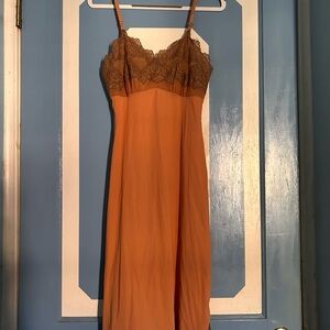 Vintage Lace-Trim Slip Dress - Rust
